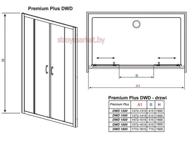 Душевая дверь RADAWAY Premium Plus DWD 160 прозрачная