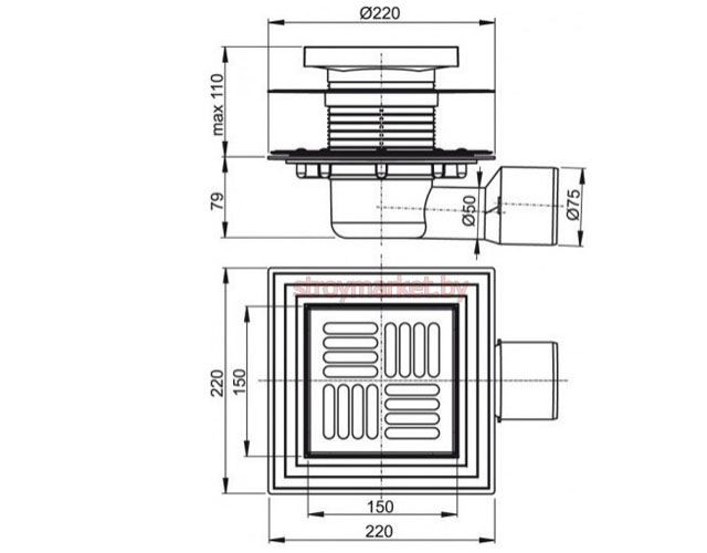   ALCAPLAST APV3444 150x150/50/75   