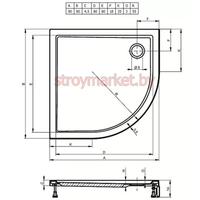 Душевой поддон полукруглый RIHO Davos 281 DA89 (90*90) - фото2