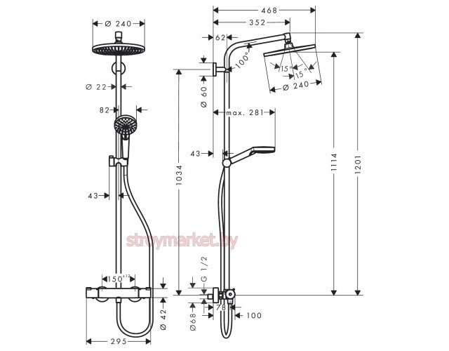 Душевая система HANSGROHE Crometta S Showerpipe 240 1Jet 27267000 с термостатом