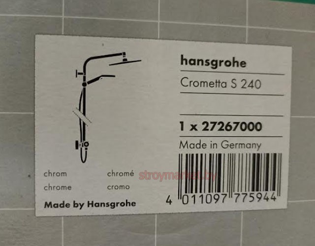 Душевая система HANSGROHE Crometta S Showerpipe 240 1Jet 27267000 с термостатом