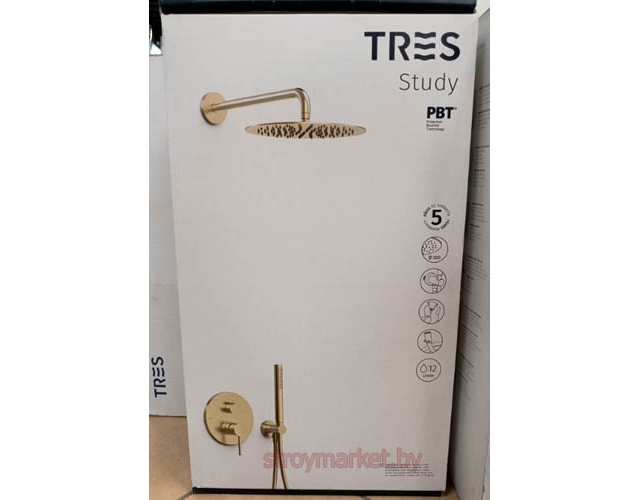 Душевая система TRES Study Rapid Box 26238004CA скрытого монтажа матовое золото фото-3