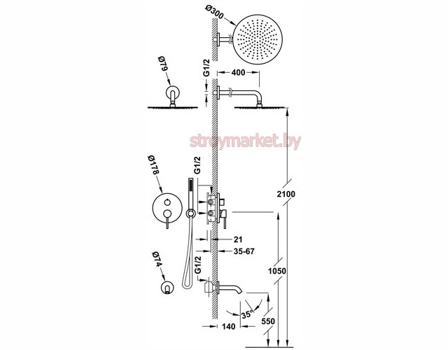 Душевая система TRES Study Rapid Box 26227302AC скрытого монтажа нержавеющая сталь - фото2