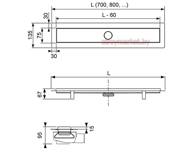 Душевой трап TECE Linus 900 15103099 перевёртыш - нержавейка/под плитку с мембраной фото-2