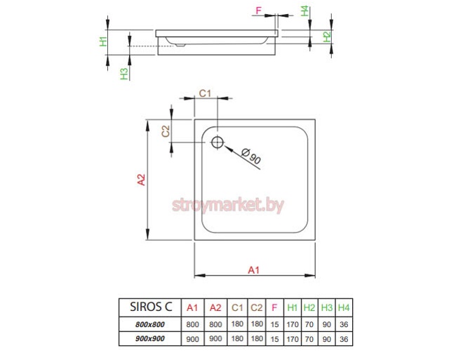 Душевой поддон прямоугольный RADAWAY Siros C 900 Compact 90x90 - фото2 Душевой поддон прямоугольный RADAWAY Siros C 900 Compact 90x90 - фото2