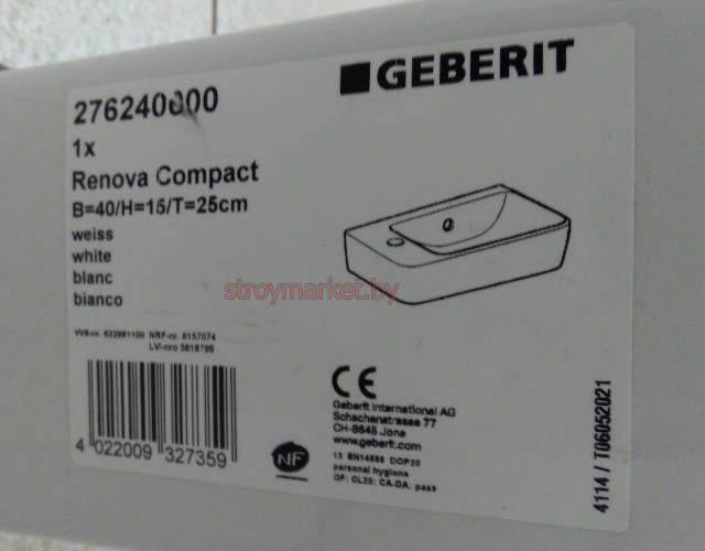 Умывальник GEBERIT Renova Compact 276240000 40х25