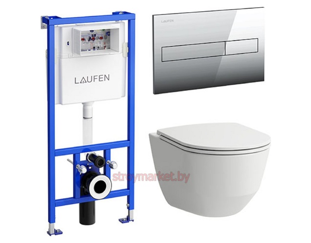 Инсталляция LAUFEN Pro 869966000000R в комплекте с унитазом, пневмосиденьем и кнопкой