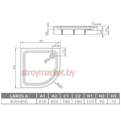 Душевой поддон полукруглый RADAWAY Laros А 850 85x85 R55 - фото2