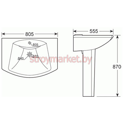 Умывальник PORTA Nano 80*55 фото-2