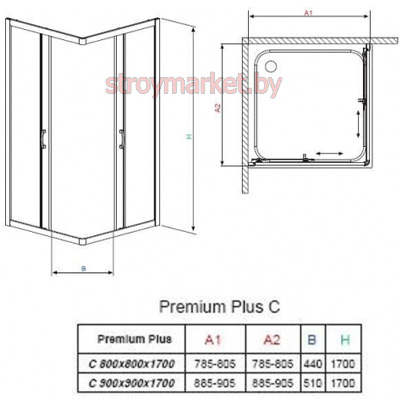 Душевая кабина прямоугольная RADAWAY Dolphi Premium Plus C 90x90x170 стекло фабрик - фото2