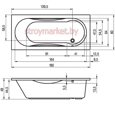 Ванна акриловая прямоугольная RIHO Castor 180х80 фото-2