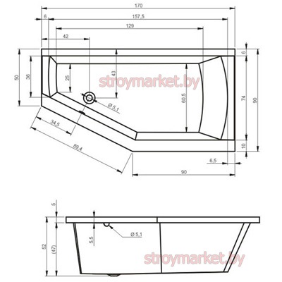 Ванна акриловая угловая асимметричная RIHO Romeo 170 Left 170х90 фото-2