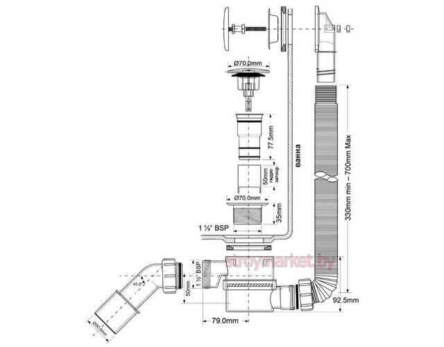 Сифон для ванны MCALPINE MRB11-WH клик-клак белый - фото2 Сифон для ванны MCALPINE MRB11-WH клик-клак белый - фото2