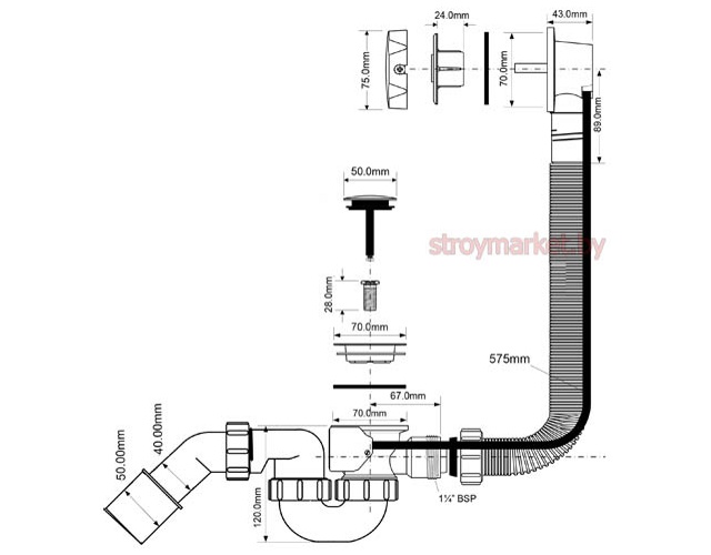 Сифон для ванны MCALPINE MRB2W-PB белый - фото2 Сифон для ванны MCALPINE MRB2W-PB белый - фото2
