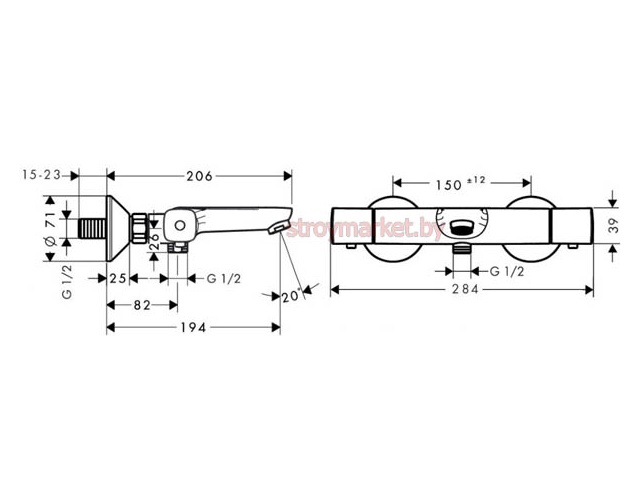 Смеситель термостат для ванны HANSGROHE Ecostat Universal 13123000 хром фото-2