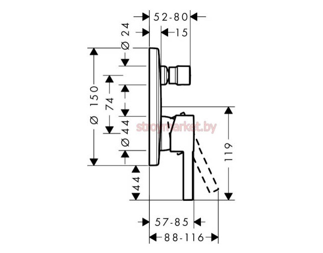 Смеситель для ванны/душа HANSGROHE Zesis S 74415000 встраиваемый фото-2 Смеситель для ванны/душа HANSGROHE Zesis S 74415000 встраиваемый фото-2