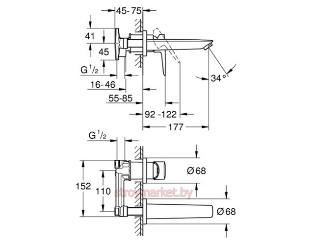 Смеситель для умывальника GROHE BauEdge 20474001 встраиваемый с внутренним механизмом фото-2 Смеситель для умывальника GROHE BauEdge 20474001 встраиваемый с внутренним механизмом фото-2