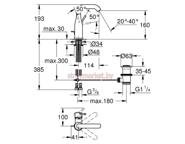 Смеситель для умывальника GROHE Essence 24173001 с донным клапаном фото-2