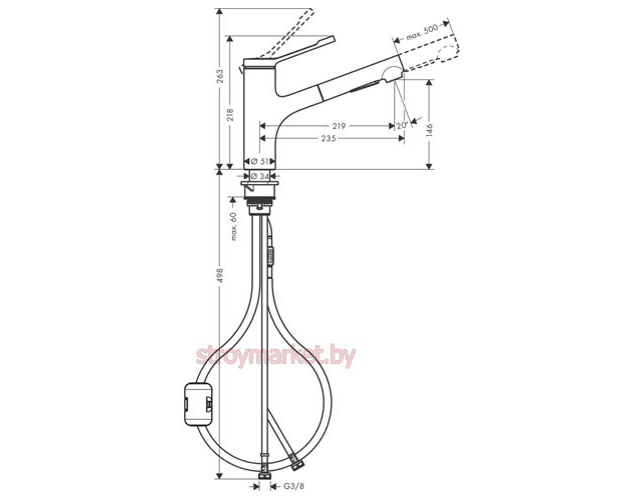 Смеситель для кухни HANSGROHE Zesis Lean M34 150 2jet 74814000 с вытягивающейся лейкой - фото2 Смеситель для кухни HANSGROHE Zesis Lean M34 150 2jet 74814000 с вытягивающейся лейкой - фото2
