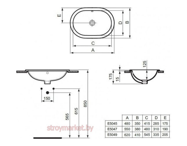 Умывальник IDEAL STANDARD Connect E504501 48x35 врезной на столешницу - фото2