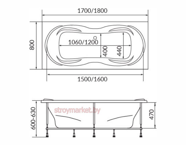 Ванна акриловая прямоугольная 1MARKA Dinamika 170х80 - фото2