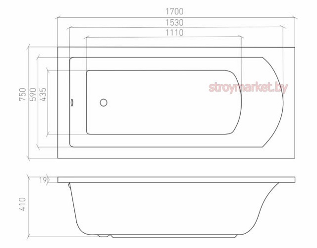 Ванна акриловая прямоугольная BONITO HOME Aventura Slim 170x75 BH-AV-901-170-75 Slim/St фото-2