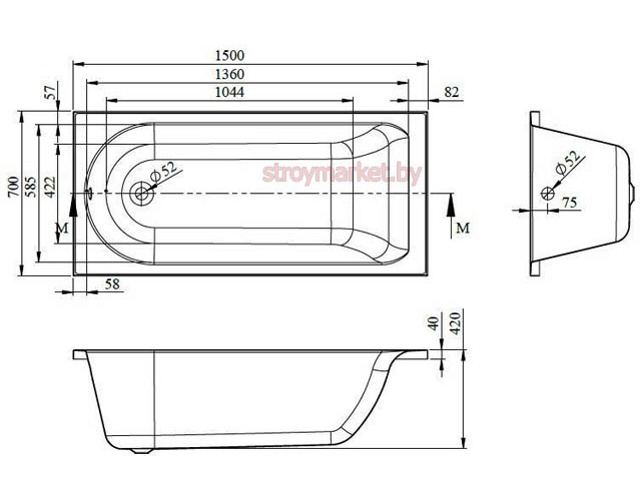 Ванна акриловая прямоугольная BONITO HOME Bora 150x70 BH-BO-801-150/St фото-2