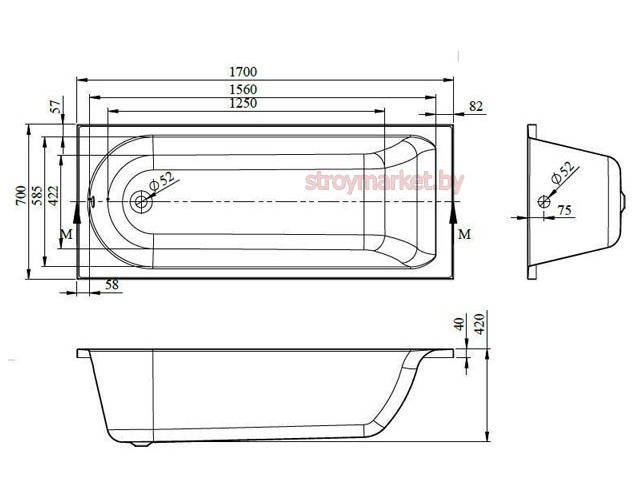 Ванна акриловая прямоугольная BONITO HOME Bora 170x70 BH-BO-801-170/St фото-2