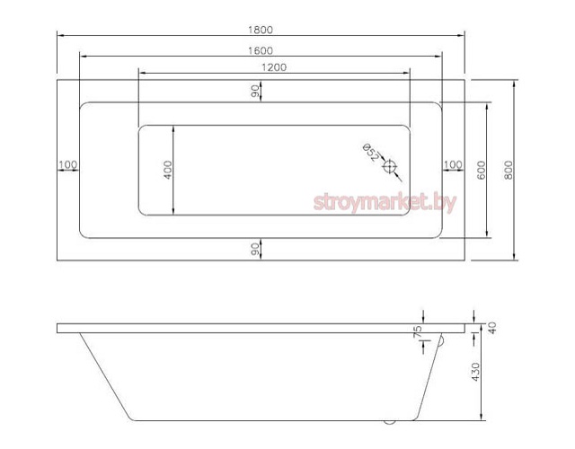 Ванна акриловая прямоугольная BONITO HOME Saga 180x80 BH-SA-206-180-80/St фото-2