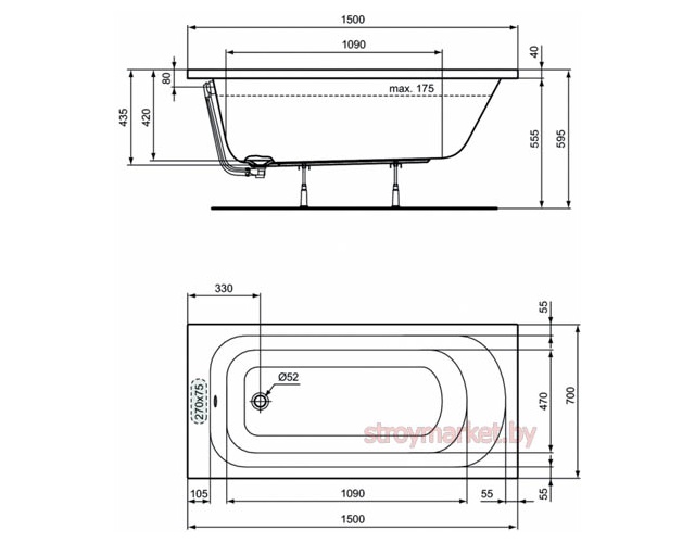 Ванна акриловая прямоугольная IDEAL STANDARD Simplisity 150x70 - фото2