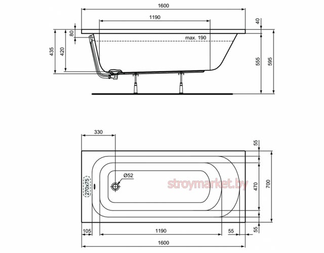 Ванна акриловая прямоугольная IDEAL STANDARD Simplisity 160x70 - фото2