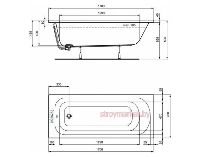 Ванна акриловая прямоугольная IDEAL STANDARD Simplisity 170x70 - фото2