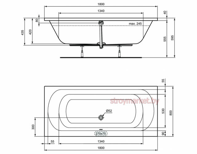 Ванна акриловая прямоугольная IDEAL STANDARD Simplisity 180x80 - фото2