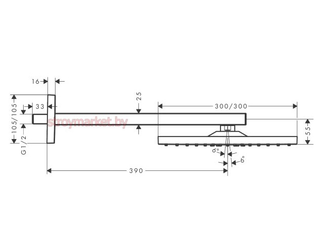 Верхний душ HANSGROHE Raindance E 300 1jet 26238000 с держателем - фото2
