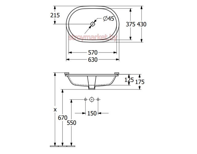 Умывальник под столешницу VILLEROY&BOCH Architectura 5A766101 57x38 - фото2